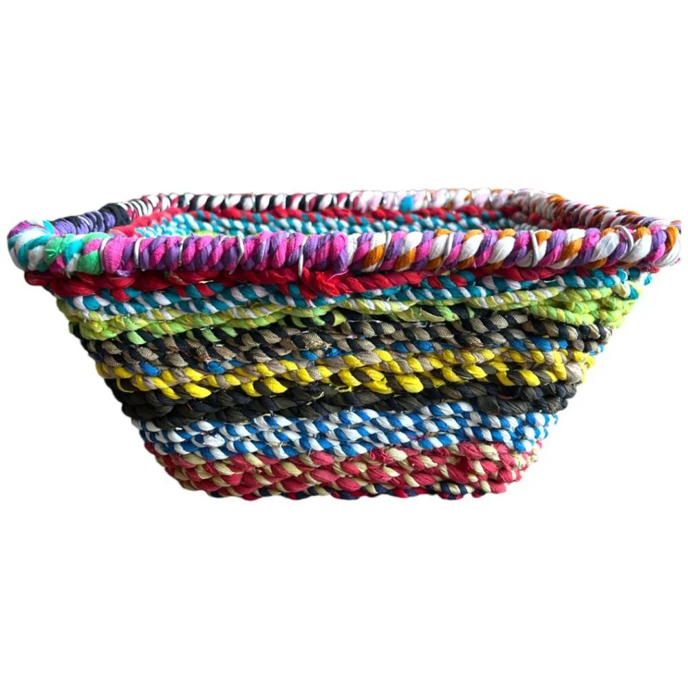 Colorful Jute-Covered Wire Square Storage Basket | Made in India Boho 10.5